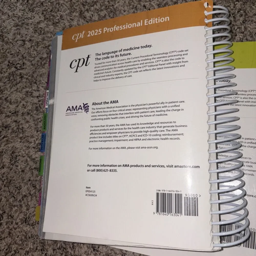 AMA CPT 2025 HCPCS 2025 Spiral Bound Medical Coding Books Tabbed Professional